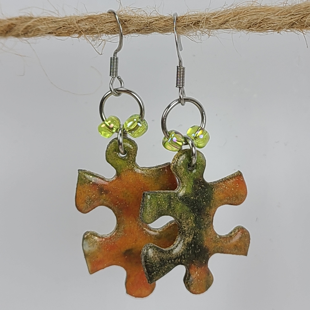 Adorable earrings,  made from Vintage puzzle pieces,  tigerlili